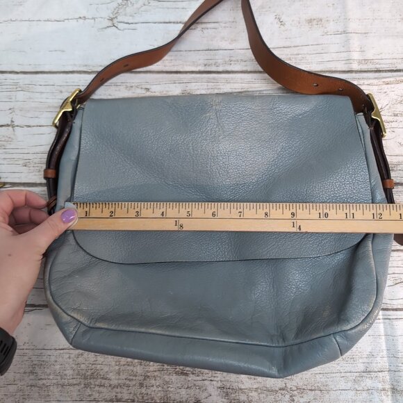 Fossil Leather Light Blue Seaglass Green Harper Crossbody Bag Large - Flawed - Picture 6 of 9